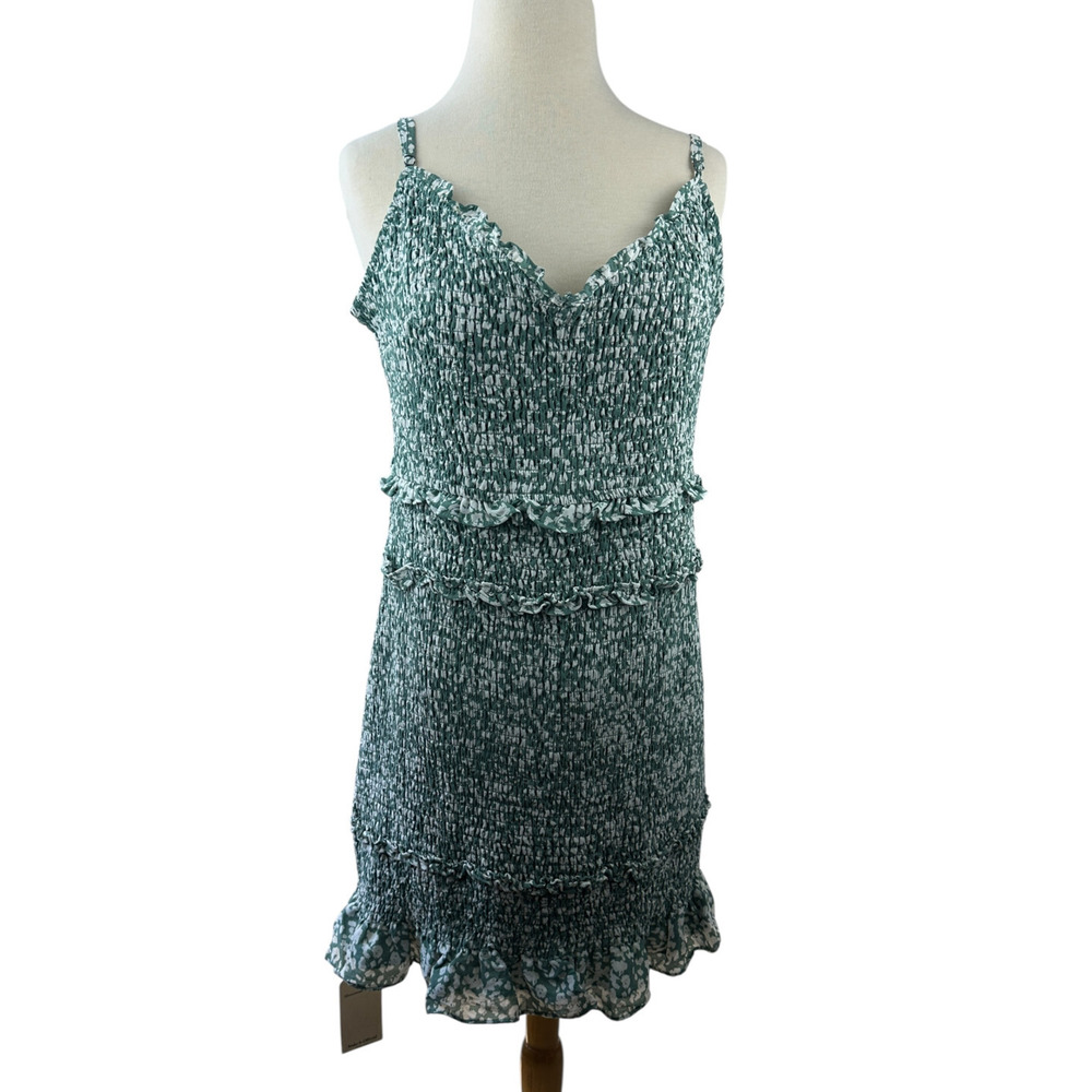 Abercrombie & Fitch Smocked Mini Dress Ruffle Green White Size XLT XL Tall - Picture 16 of 16